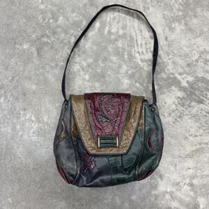 Vintage Sharif Womens Green Patchwork Multicolor Leather Purse Shoulder Bag